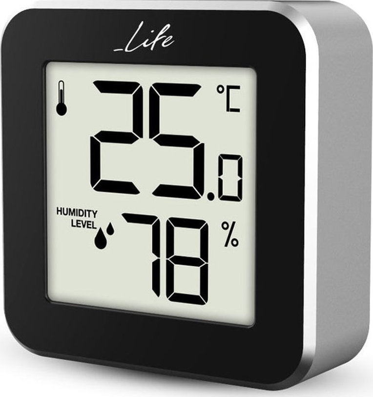 Life Alu Mini Thermometer &amp; Hygrometer Table / Wall for Indoor Use Black-Aluminum 221-0118